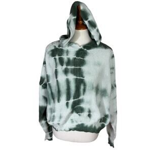 Know One Cares Green and White CottonTie Dye Hooded Cropped Sweater Size L